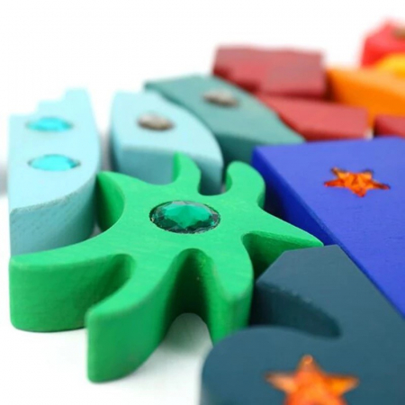 Joc Montessori Fairy Jumbo Rainbow, din lemn cu pietricele [9]