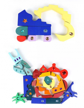 Joc Montessori Fairy Jumbo Rainbow, din lemn cu pietricele [8]