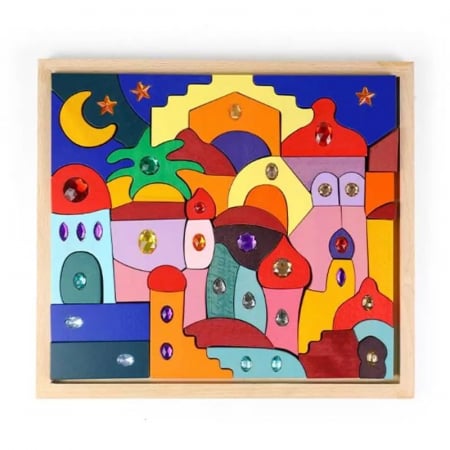 Jucarii de stivuit si construit - Joc Montessori Fairy Jumbo Rainbow, din lemn cu pietricele