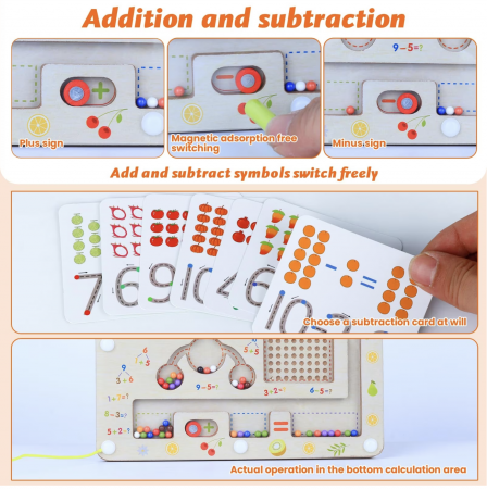 Joc Montessori Labirintul magnetic cu bile colorate si operatiuni matematice, din lemn [5]