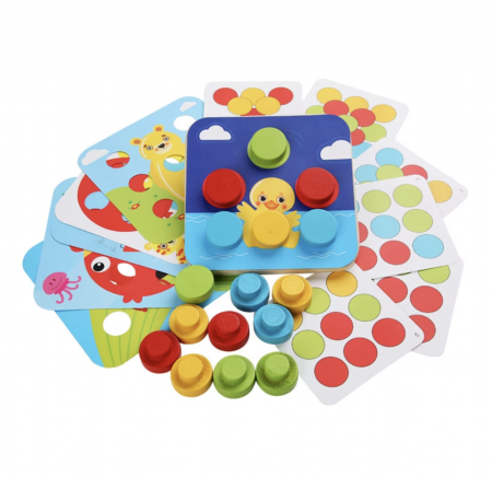 Joc Montessori mozaic cu butoni mari cu 16 piese, din lemn [4]