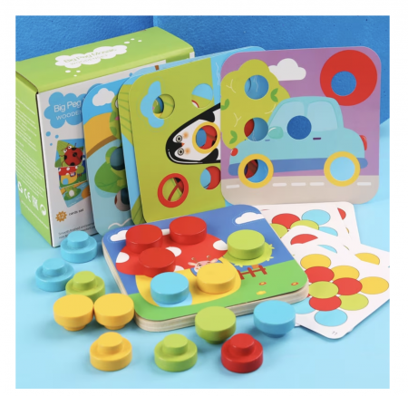 Joc Montessori mozaic cu butoni mari cu 16 piese, din lemn [6]