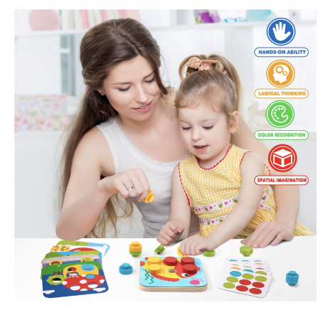 Joc Montessori mozaic cu butoni mari cu 16 piese, din lemn [7]