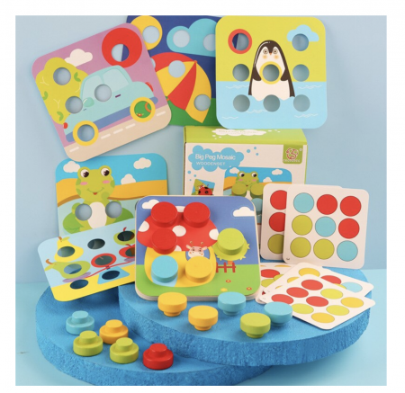 Joc Montessori mozaic cu butoni mari cu 16 piese, din lemn [5]