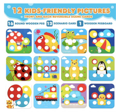 Joc Montessori mozaic cu butoni mari cu 16 piese, din lemn [8]