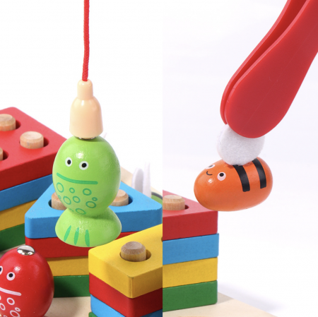 Joc Montessori multifunctional de pescuit, coloane sortatoare si albinutele [2]