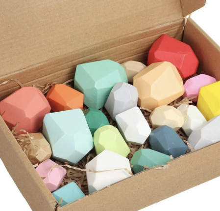 Joc Montessori Pietre colorate cu fatete pentru construit, din lemn, 16 piese [6]