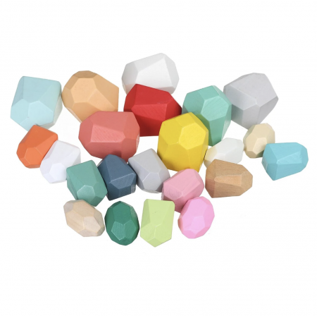 Joc Montessori Pietre colorate cu fatete pentru construit, din lemn, 16 piese [7]