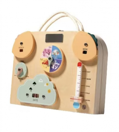 Jocuri si Jucarii - Joc Montessori Placa Busy Board Vremea, dubla, cu 8 activitati, din lemn