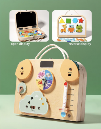 Joc Montessori Placa Busy Board Vremea, dubla, cu 8 activitati, din lemn [6]