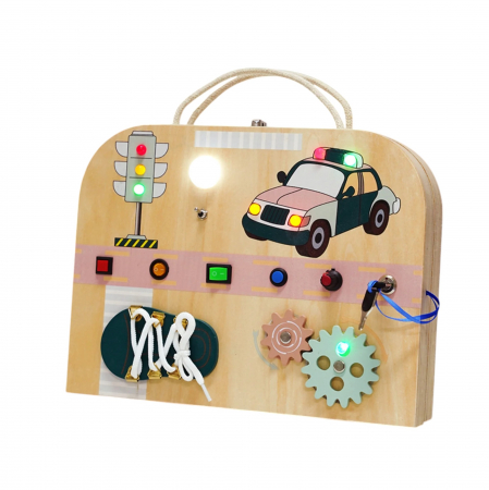 Joc Montessori Placa Busy Board Trafic, dubla, cu 8 activitati, din lemn [9]