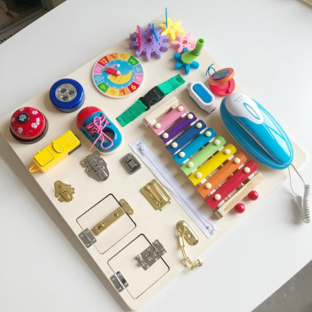 Joc Montessori Placa cu 18 de activitati Tine-l Ocupat si Invata-l, din lemn [6]