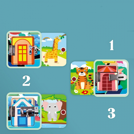 Joc Montessori Placa cu 5 activitati Tine-l Ocupat si Invata-l, din lemn [6]