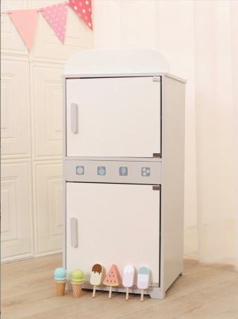 Frigider si congelator, cu accesorii, din lemn, alb-crem [2]