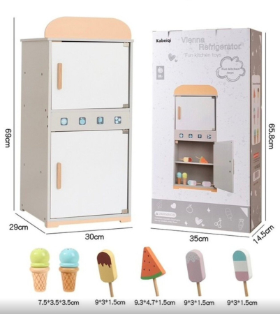 Frigider si congelator, cu accesorii, din lemn, alb-crem [3]