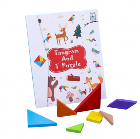 Jucarii din LEMN - de tip Montessori - Joc Montessori, Tangram Magnetic, alb