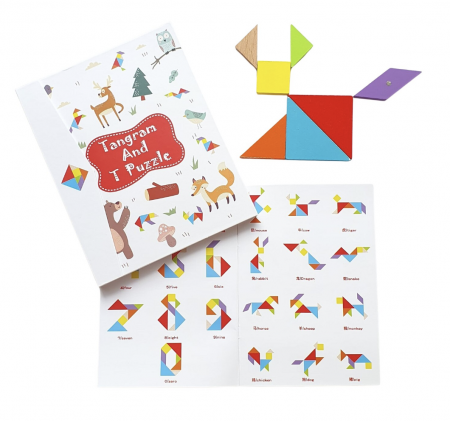Jucarii din LEMN - de tip Montessori - Joc Montessori, Tangram Magnetic, alb
