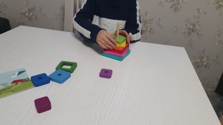 Joc Montessori Turnul Curcubeu Patrat, 20 piese, din lemn [15]