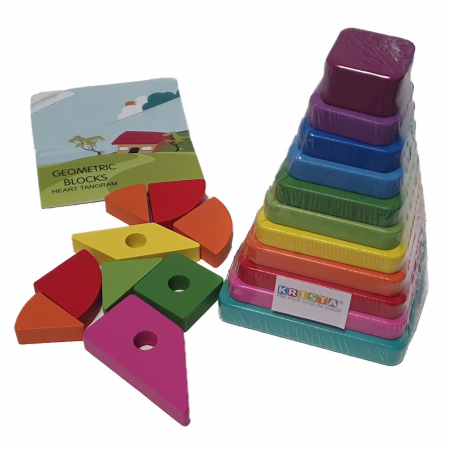 Jucarii de stivuit si construit - Joc Montessori Turnul Curcubeu Patrat, si tangram, 20 piese, din lemn