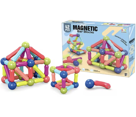 Jocuri si Jucarii - Joc STEM cuburi magnetice Magnetic Sticks 42 piese colorate pentru constructii