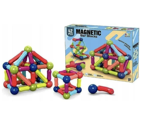 Jocuri si Jucarii - Joc STEM cuburi magnetice Magnetic Sticks 42 piese colorate pentru constructii
