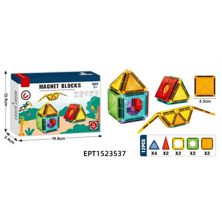 Joc STEM de constructie Mag Blocks, cu 12 piese magnetice [9]