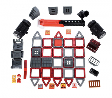 Seturi de constructie - Joc STEM de constructie Magic Magnetic, Rescue Statia de pompieri, 50 piese magnetice