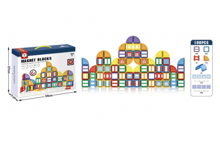 Jocuri si Jucarii - Joc STEM de constructie Magnet Blocks, cu 100 piese magnetice