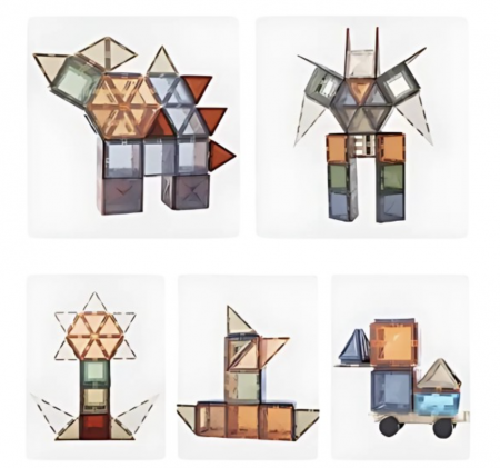 Joc STEM de constructie Magnetic Tiles Culori Naturale, cu 20 piese [3]