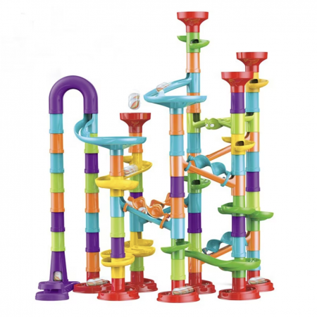 Seturi de constructie - Joc STEM labirint Circuit cu bile Marble Run, 113 piese