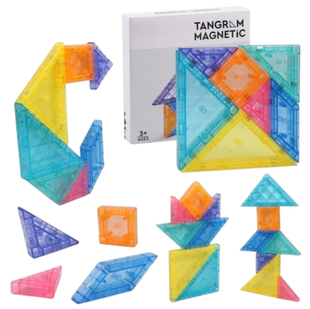 Jocuri si Jucarii - Joc tangram magnetic cu 7 piese, puzzle educativ 2D si 3D, 3 ani+
