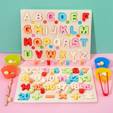 Jucarii de sortat si motricitate fina - Joc tip Montessori 3 in 1, Fishing Beads, invata Literele