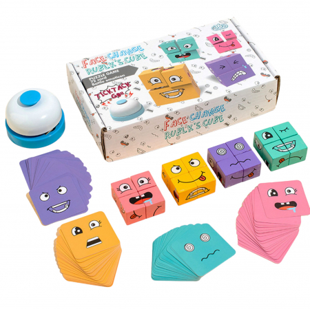 Jucarii din LEMN - de tip Montessori - Jocul emotiilor prin cuburi puzzle Expresii Faciale, din lemn