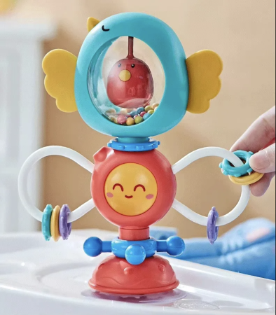 Jucarie 2 in 1 cu zornaitoare, ventuza si functii rotative, ABS, 6 luni+, verde [3]