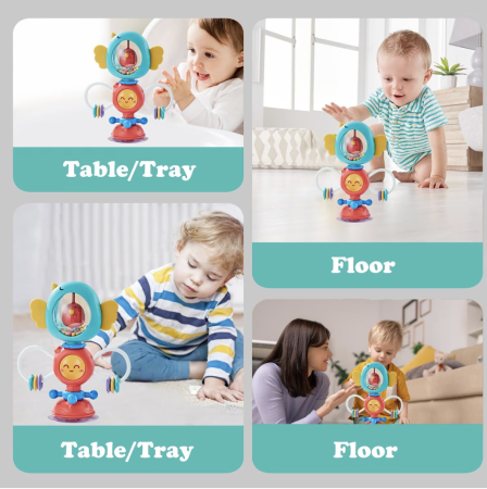 Jucarie 2 in 1 cu zornaitoare, ventuza si functii rotative, ABS, 6 luni+, verde [7]