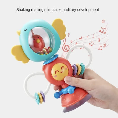 Jocuri si Jucarii - Jucarie 2 in 1 cu zornaitoare, ventuza si functii rotative, ABS, 6 luni+, verde