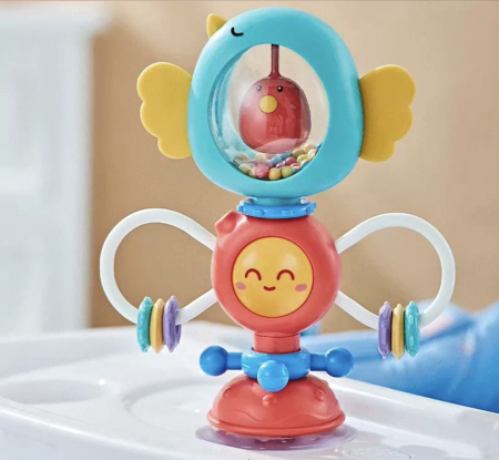 Jucarie 2 in 1 cu zornaitoare, ventuza si functii rotative, ABS, 6 luni+, verde [2]