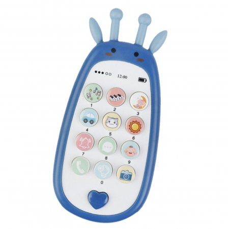 Jocuri si Jucarii - Jucarie 2 in 1 telefon cu jucarie de dentitie, girafa albastru