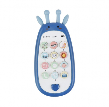 Jocuri si Jucarii - Jucarie 2 in 1 telefon cu jucarie de dentitie, girafa albastru