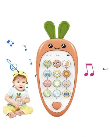 Jucarie 2 in 1 telefon cu jucarie de dentitie, iepurasul portocaliu [8]
