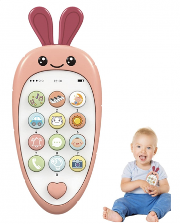 Jucarie 2 in 1 telefon cu jucarie de dentitie, iepurasul roz [2]