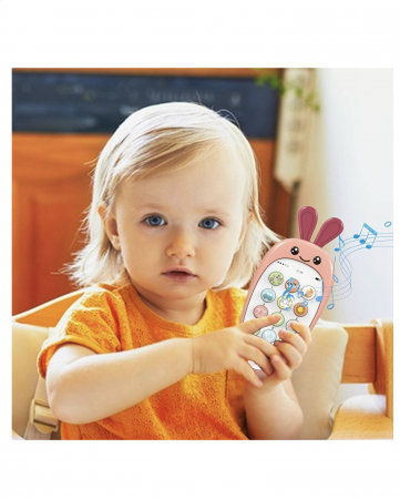 Jocuri si Jucarii - Jucarie 2 in 1 telefon cu jucarie de dentitie, iepurasul roz