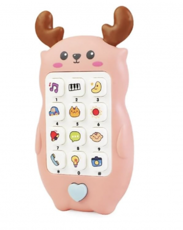 Jocuri si Jucarii - Jucarie 2 in 1 telefon cu jucarie de dentitie, renul Roz