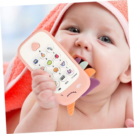 Jucarie 2 in 1 telefon cu jucarie de dentitie, unicorn roz [8]