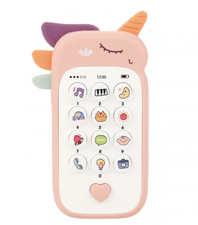 Jucarii interactive bebe - Jucarie 2 in 1 telefon cu jucarie de dentitie, unicorn roz