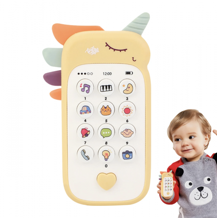 Jucarie 2 in 1 telefon cu jucarie de dentitie, unicorn crem [5]
