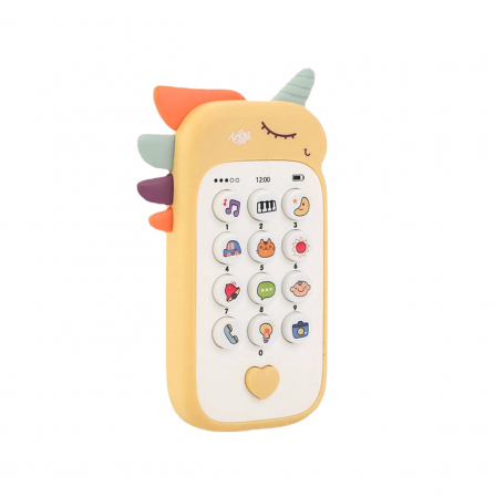 Jocuri si Jucarii - Jucarie 2 in 1 telefon cu jucarie de dentitie, unicorn crem