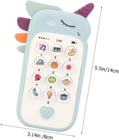 Jucarie 2 in 1 telefon cu jucarie de dentitie, unicorn bleu [8]