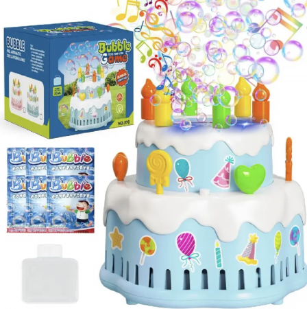 Jucarie aparat de facut baloane de sapun, cu sunete si lumini, Tort bleu [4]