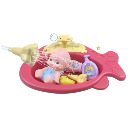 Papusi: bebelusi si personaje din desene animate - Jucarie baie bebe Set spalarea bebelusilor cu cadita, pestisor si accesorii